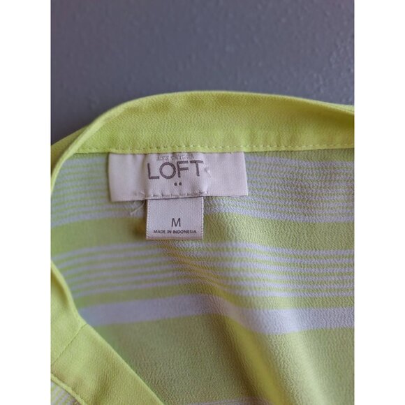Ann Taylor Loft Womens Blouse Medium Sheer Lime Green Striped V Neck Lagenlook - Picture 3 of 6